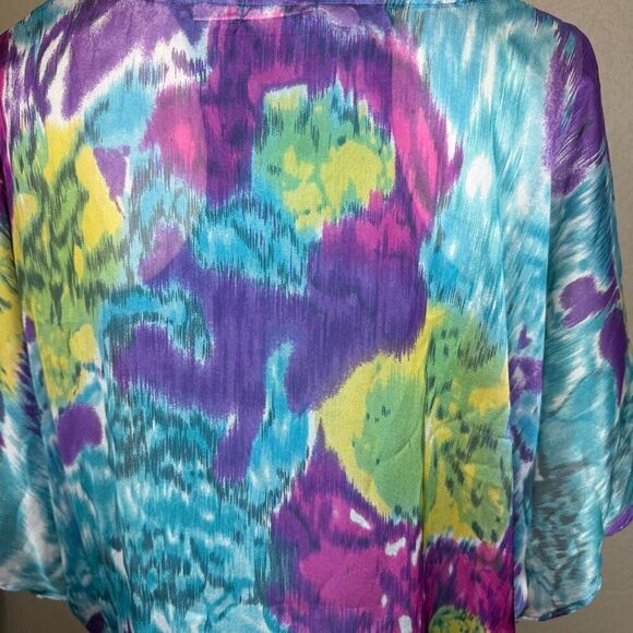 Gibson Teal Tank With Watercolor Silk Overlay Top Sz S - Picture 6 of 15